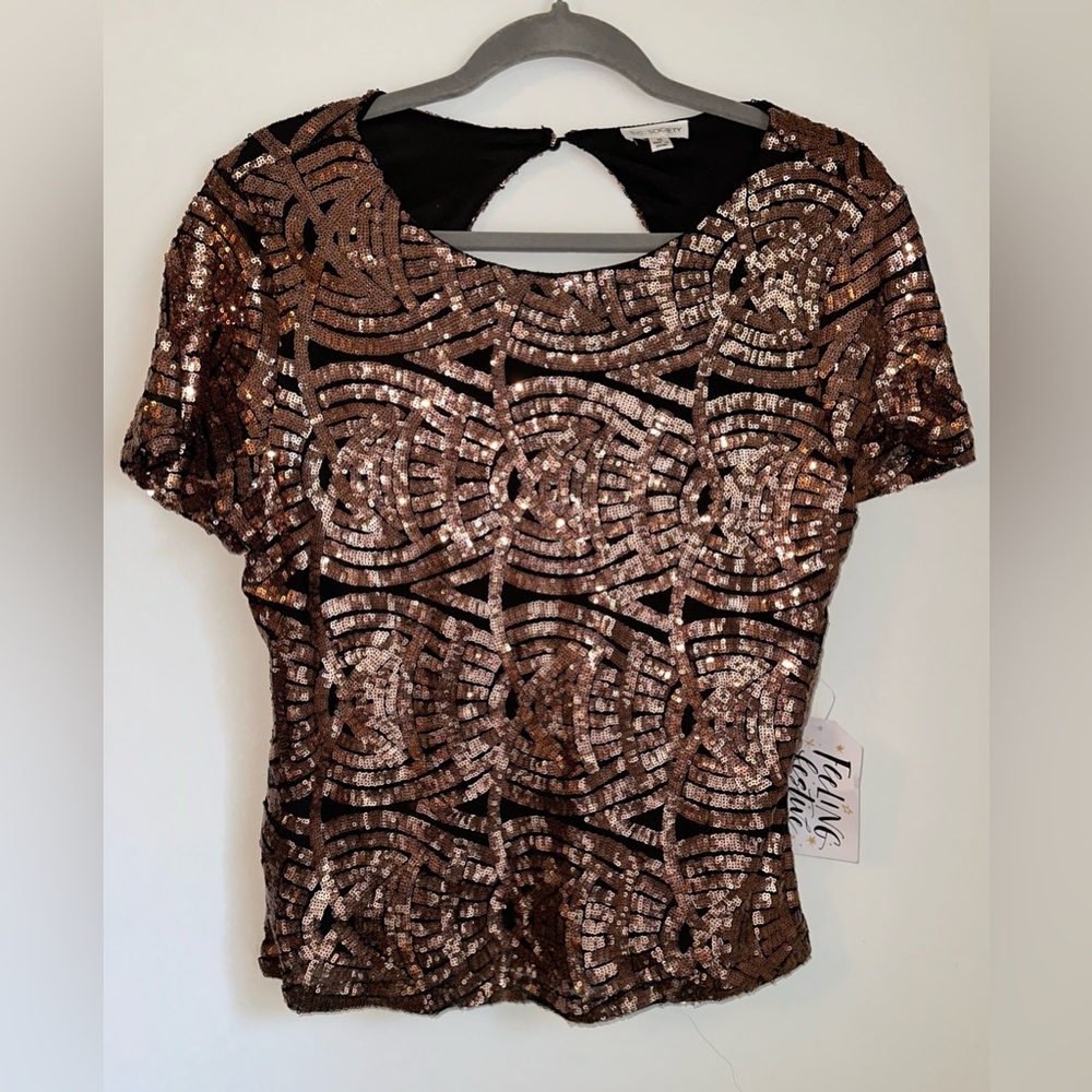 S.C. Society Woman’s Evening Top Blouse Bronze Sequin Size M